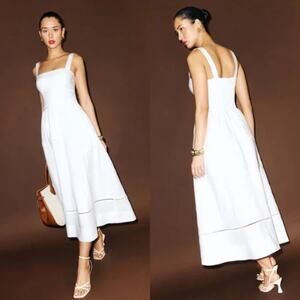 NEW Reformation Everett Linen Midi Dress Eyelet Ladder Quiet Luxury White Sze 12